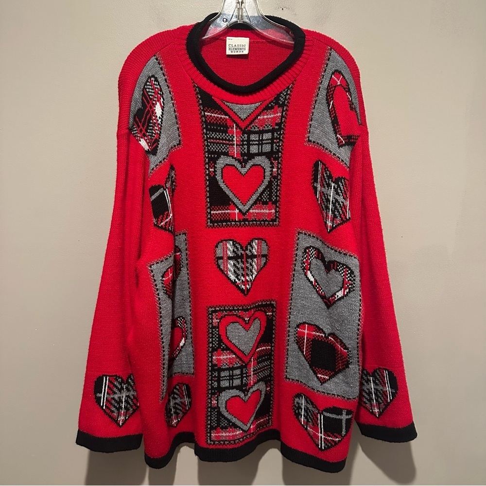 Elements Woman Knit Sweater Womens 2X Pullover Hearts Grandma Core Teacher